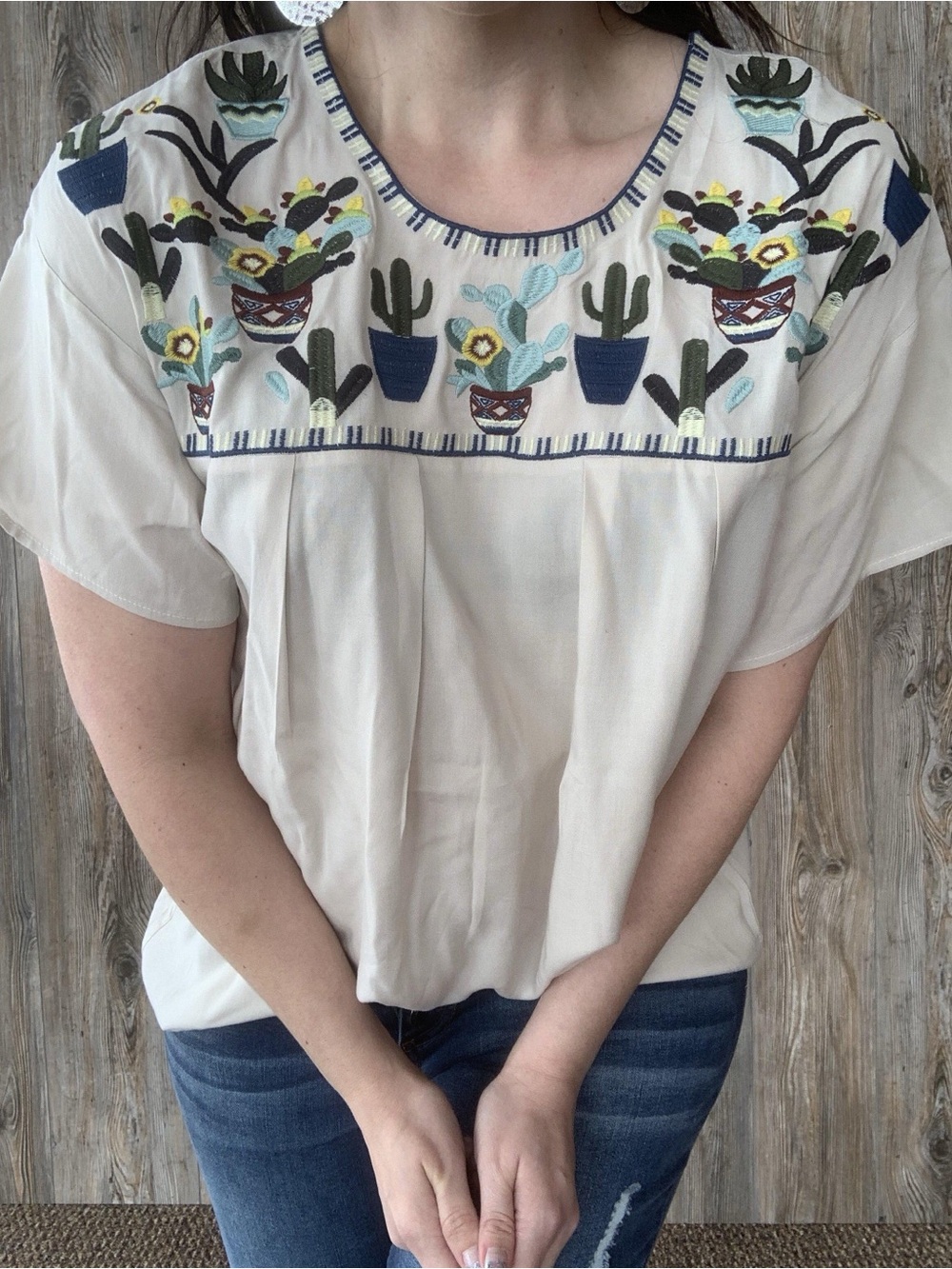 Embroidered Cactus Top | Southwestern Desert Boho Floral Embroidery Blouse